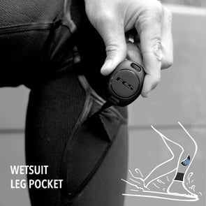 FCS x Sharkbanz POD shark deterrent devices wearing in wetsuit